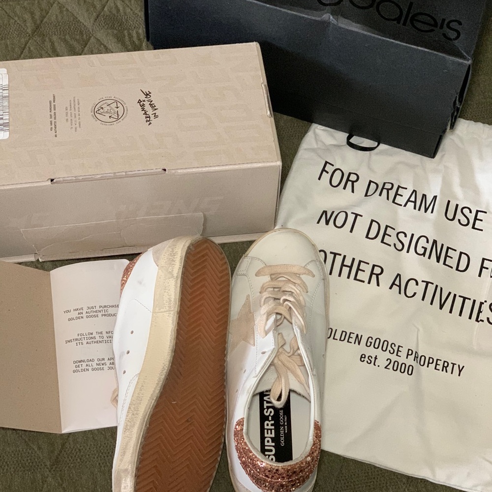 Golden Goose White and Pink Superstar Low Top Sneakers